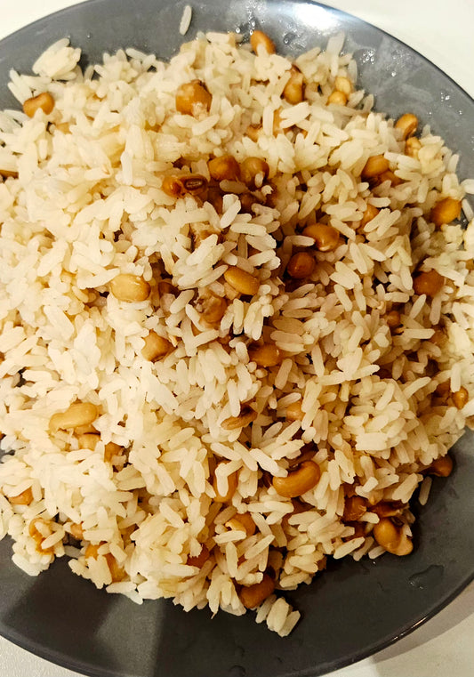 Rice and Beans with stew and Chicken or beef