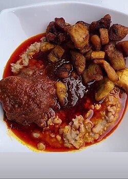 Ewa Agoyin with Plantain & Assorted